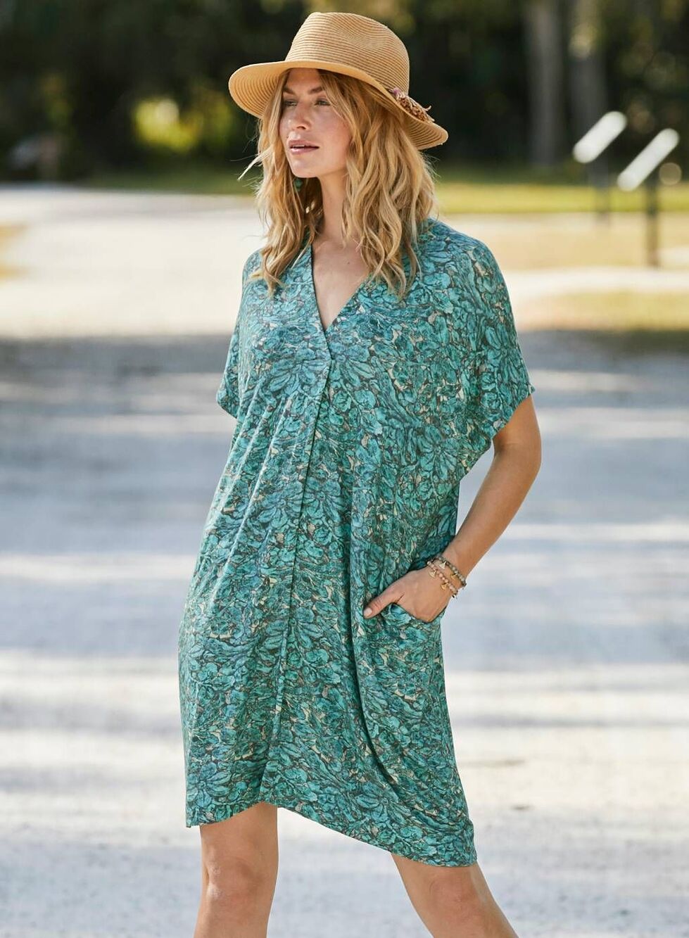 Peruvian Connection Delphi Teal Floral Tent Dress